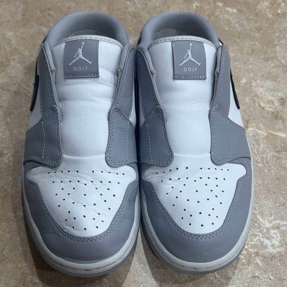 Nike Jordan golf shoe slides grey and white and black men’s 11